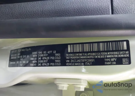 2015 Jeep Renegade Latitude из США, поврежденный, VIN ZACCJABT8FPC09691